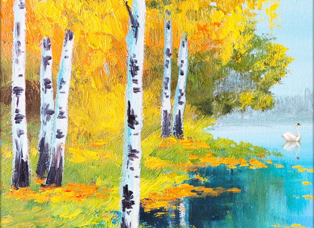 清新北欧油画风景装饰画三联天鹅唯美飞鸟