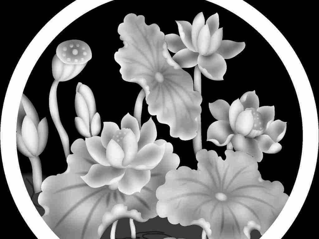石雕荷花石雕灰度图bmp格式
