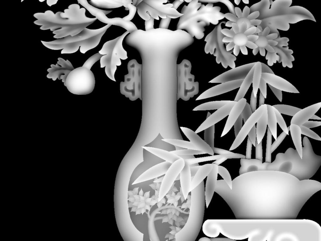 一品秋菊石雕灰度图bmp格式