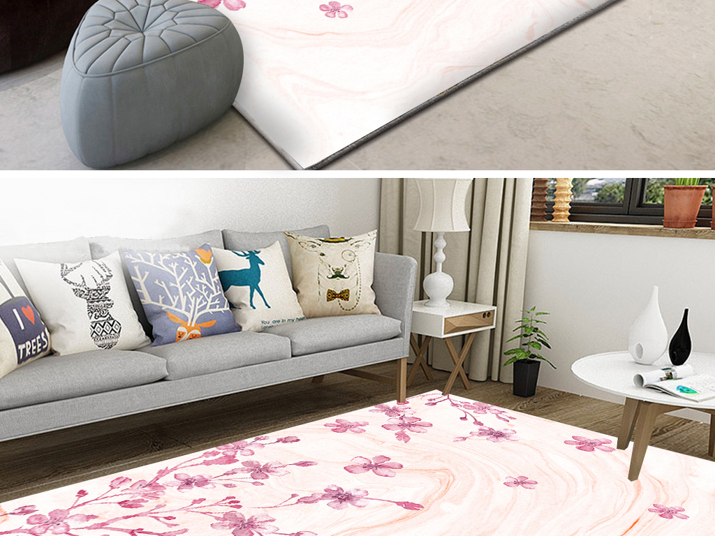 温馨浪漫梦幻樱花客厅卧室地毯花卉图案
