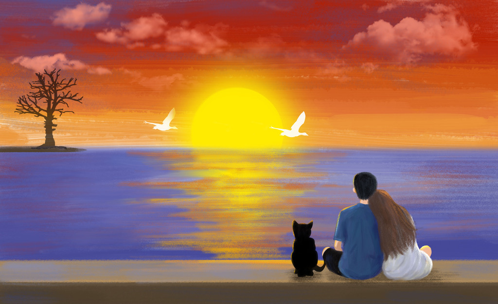 原创【一猫一人,有你足矣】情人节浪漫插画