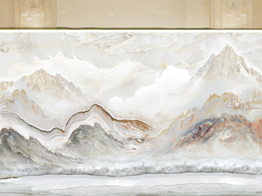 高清3d大理石纹山水花日出背景墙春山如笑