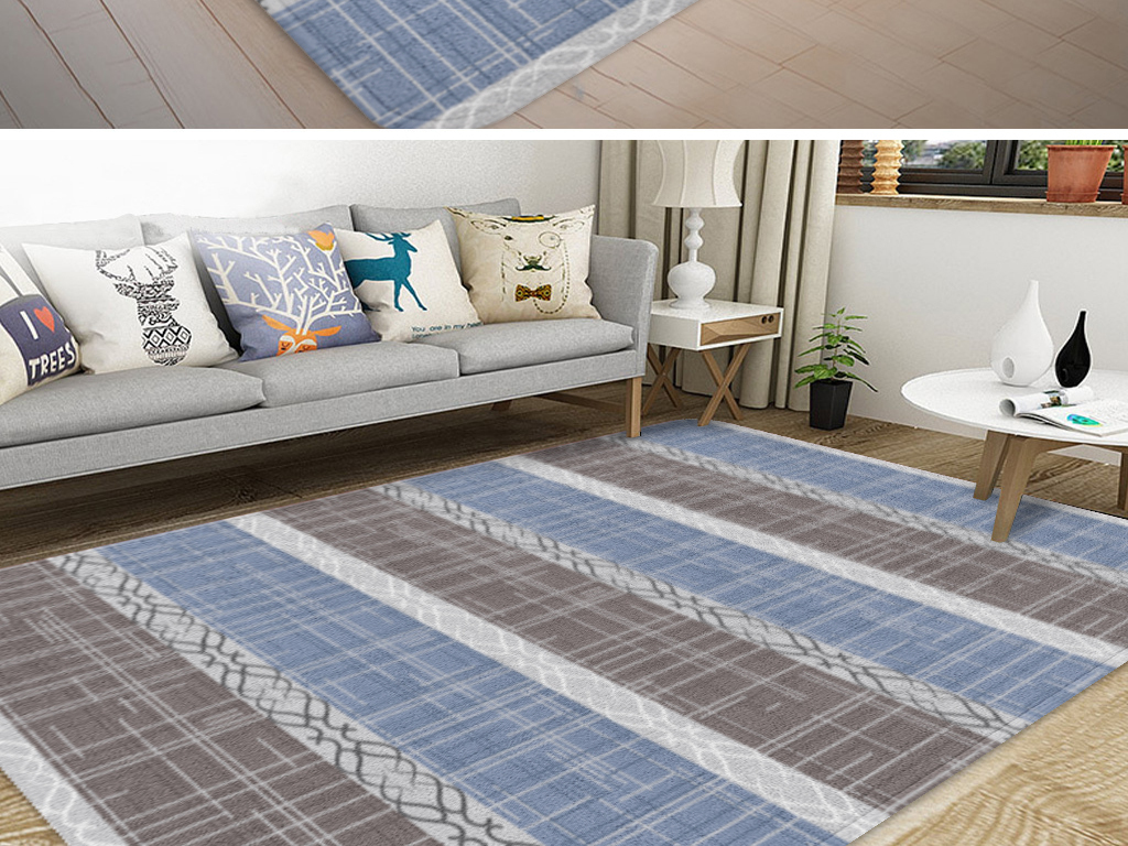 原创手绘线条对称图案地毯