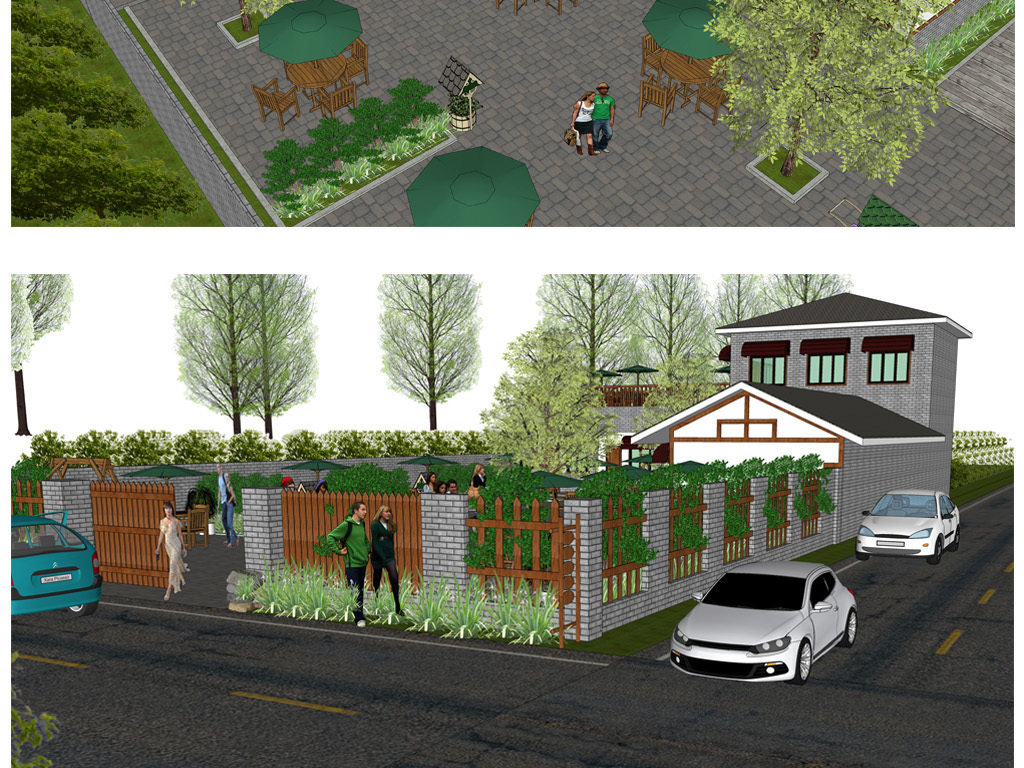 su模型库 花园庭院 > sketchup室外小型农家乐模型01 版权图片 素材