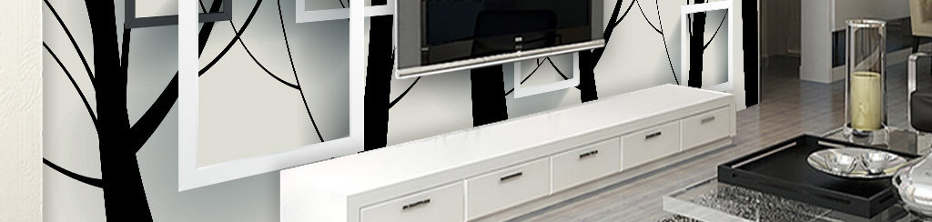 现代简约方框黑白树枝艺术背景墙