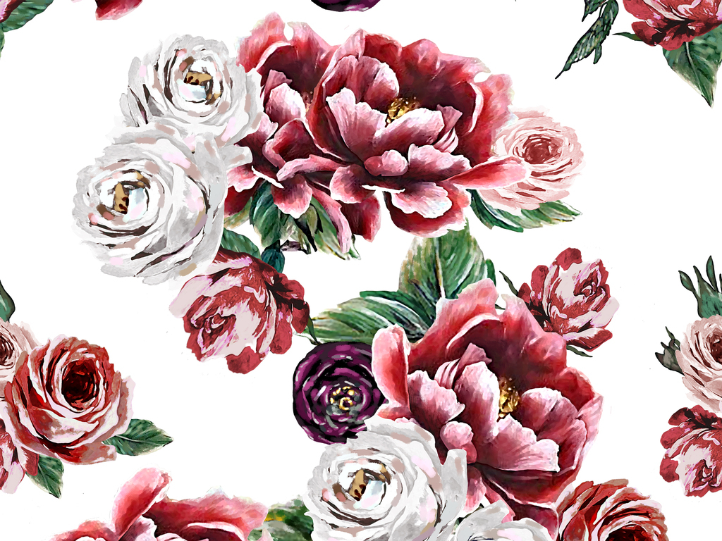高清分层植物牡丹无缝数码印花