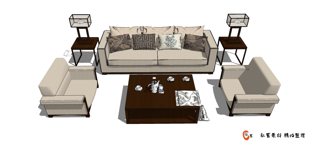 草图大师新中式沙发模型合集