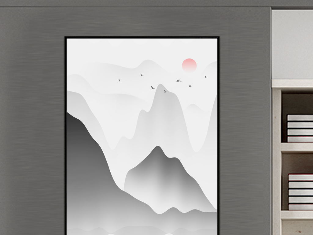 抽象简约新中式水墨山水玄关装饰画