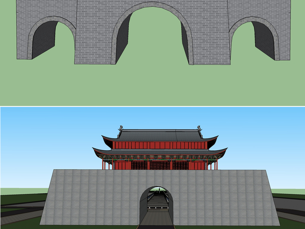 25款古建城門城樓城牆su模型