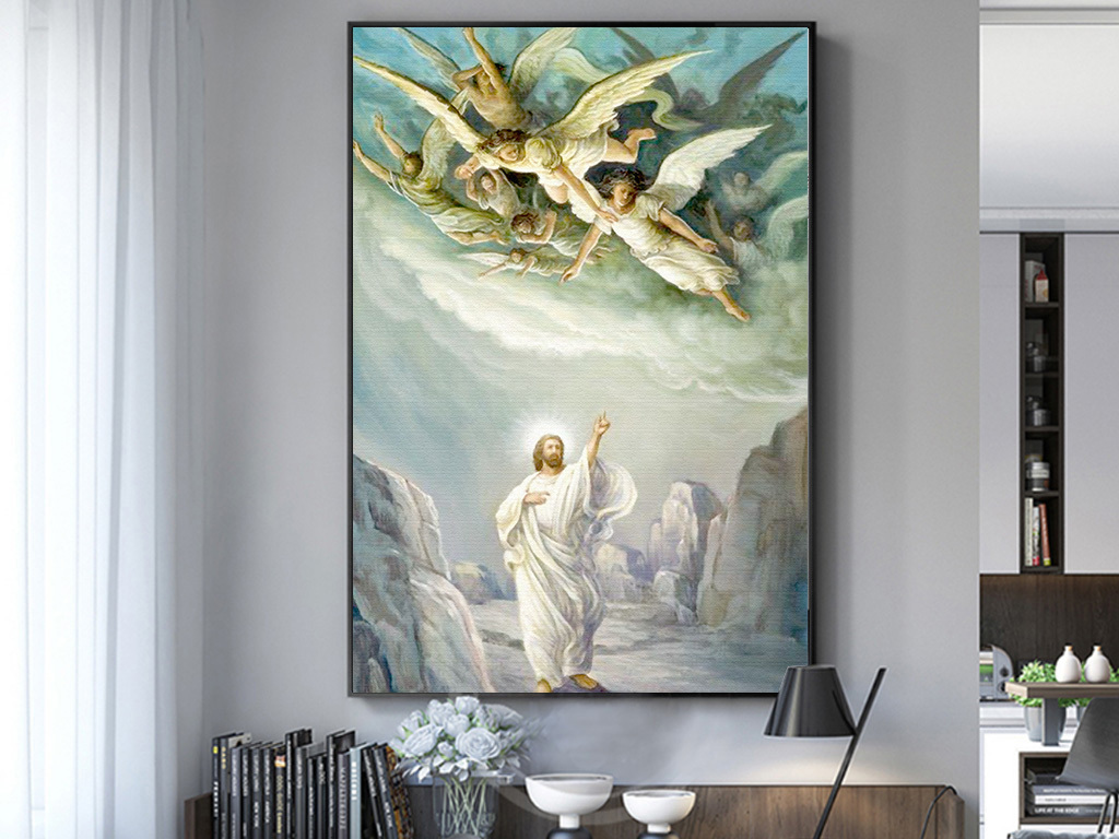 手绘天主教欧式油画天使圣洁玄关装饰画
