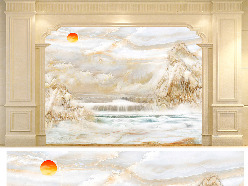 大理石纹流水生财背景墙