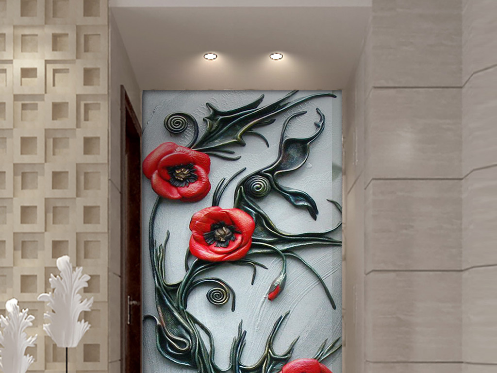 3d立体浮雕玫瑰花艺术玄关装饰画