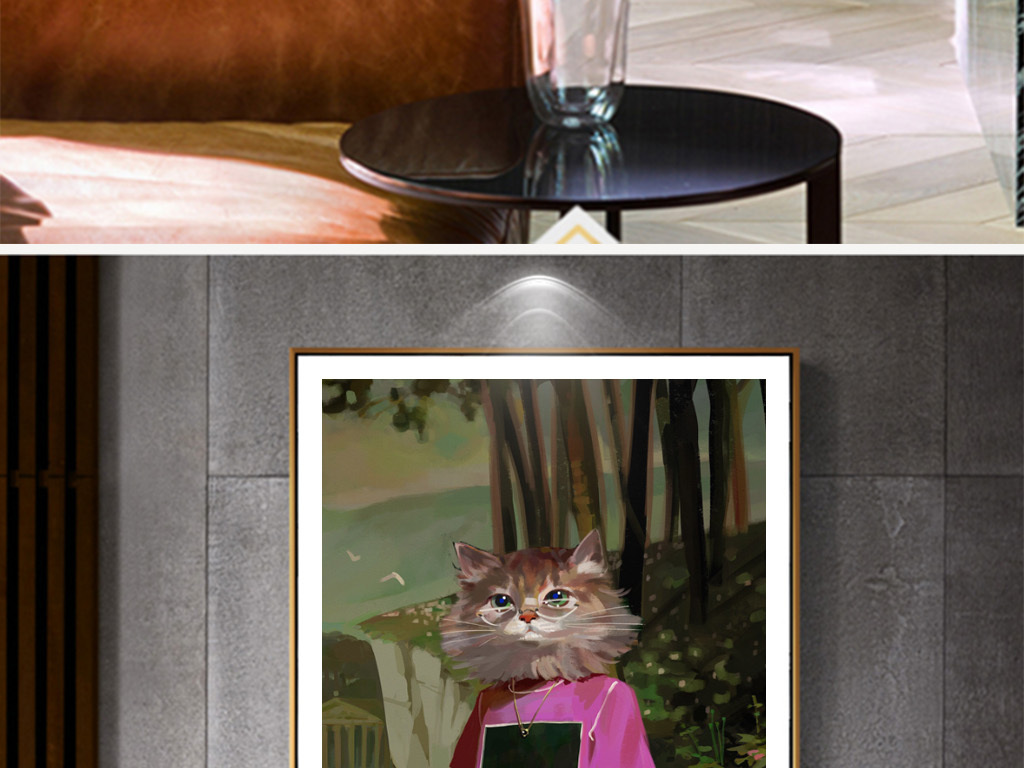 猫脸美女礼服动物装饰画玄关