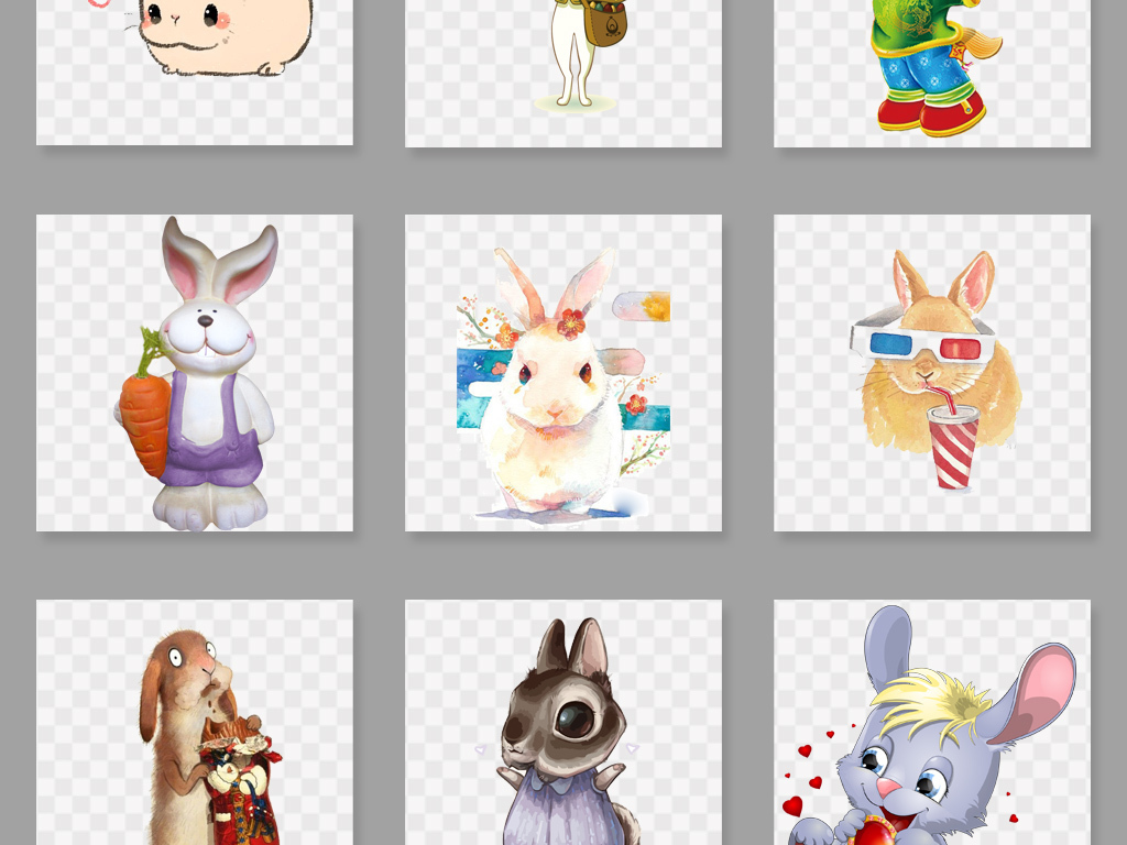 可愛卡通手繪兔子動物png免摳素材