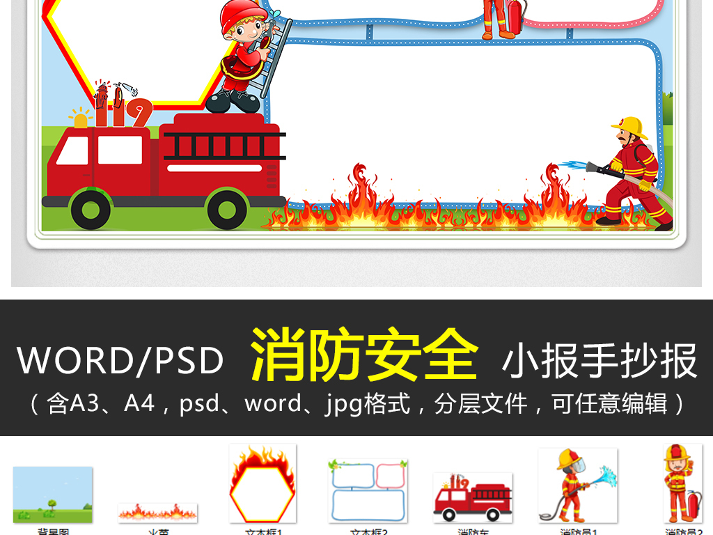 word/ps消防安全小報校園安全手抄報防火災電子小報圖