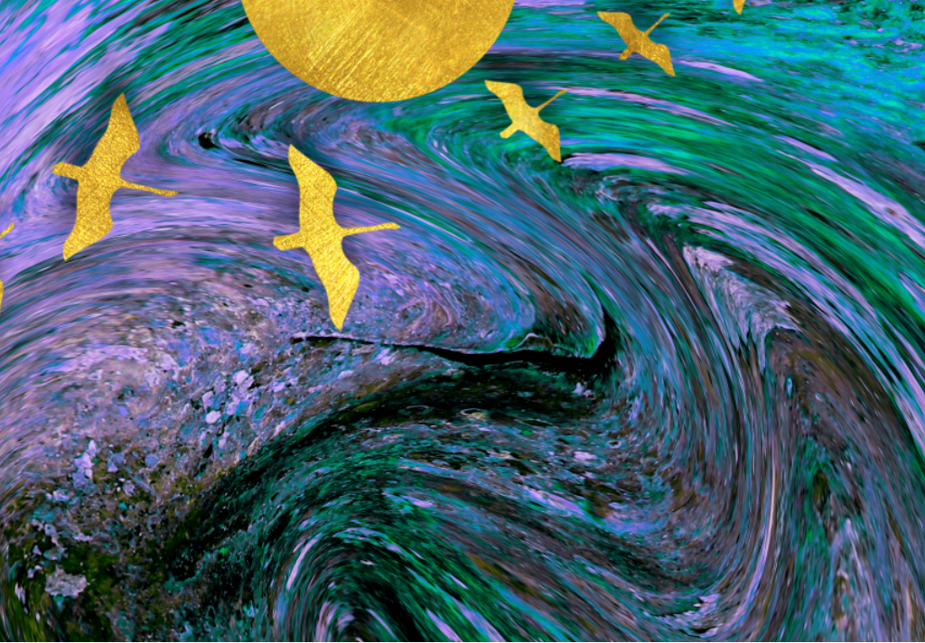 新中式抽象山水星空金色北欧装饰画