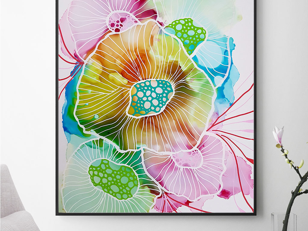 北欧抽象水彩花朵装饰画