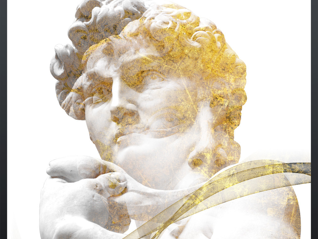 现代艺术文艺复兴大卫雕塑金箔三联装饰画