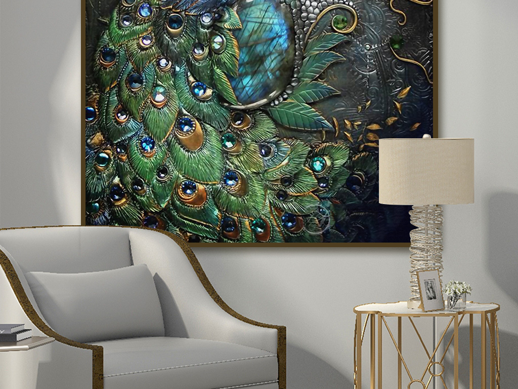 3d立体浮雕孔雀树枝玄关背景墙