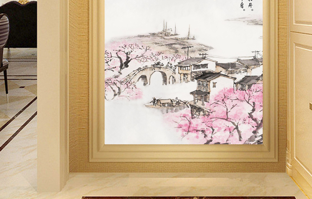 花开富贵梅花喜鹊玄关背景墙