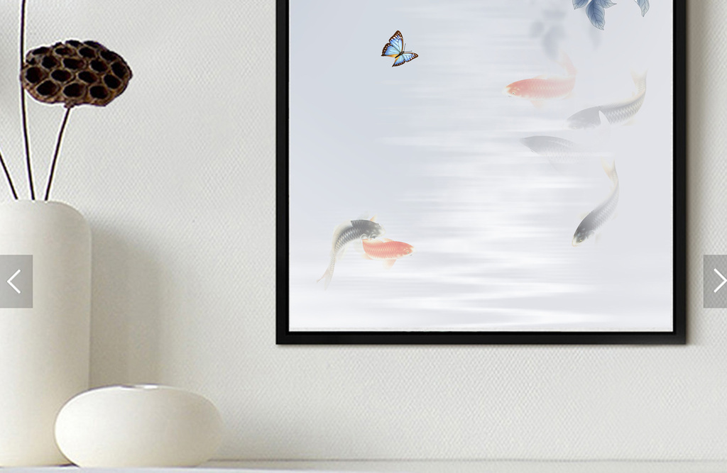 新中式工笔牡丹花鸟鲤鱼富贵吉祥玄关装饰画