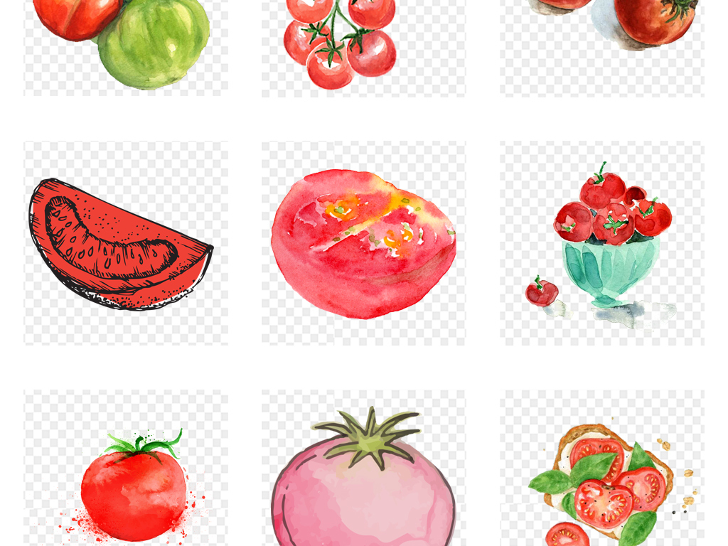 新鲜手绘水彩果蔬西红柿蔬菜海报png素材