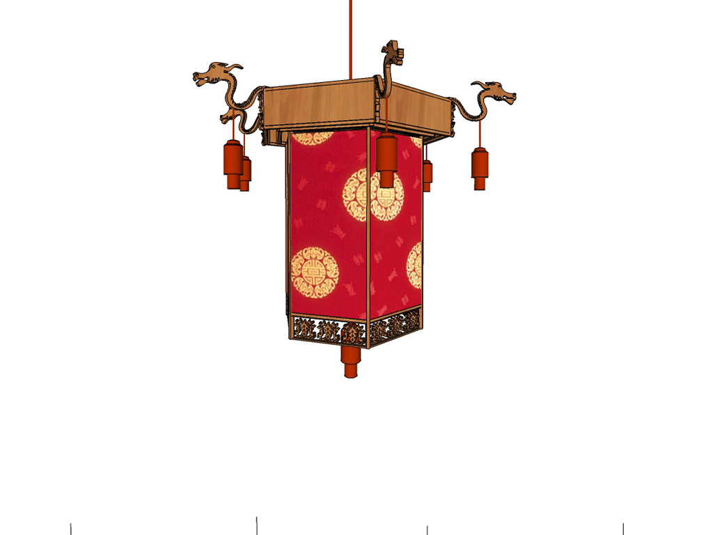新中式庭院小品宫灯su模型