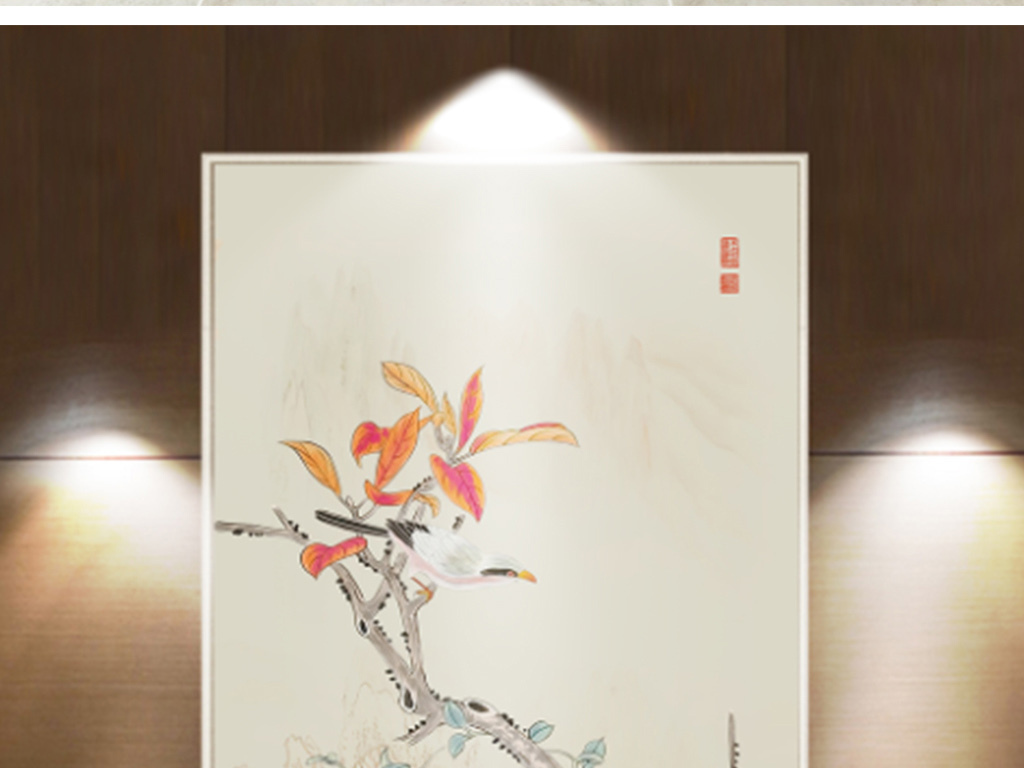 新中式手绘山水花鸟玄关背景装饰画图片设计素材_高清psd模板下载(81.