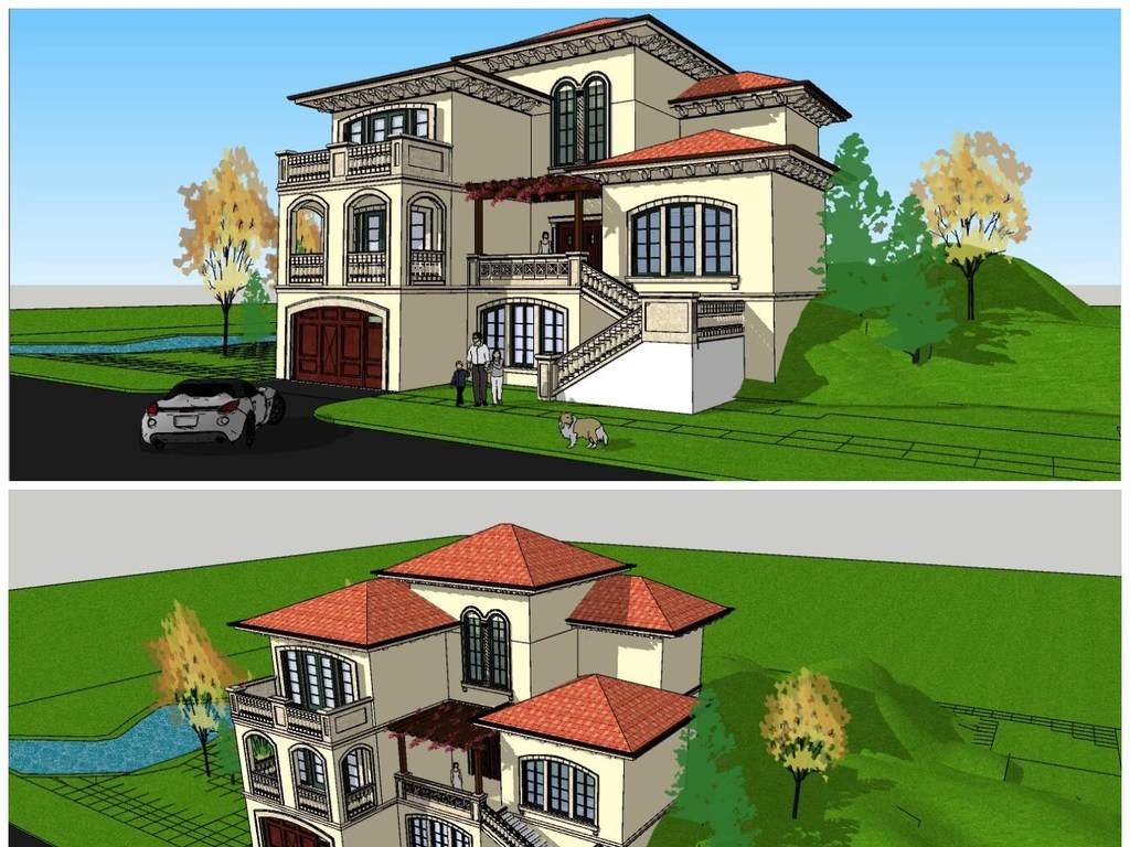 精品地中海風格歐式建築獨棟別墅建築su模型