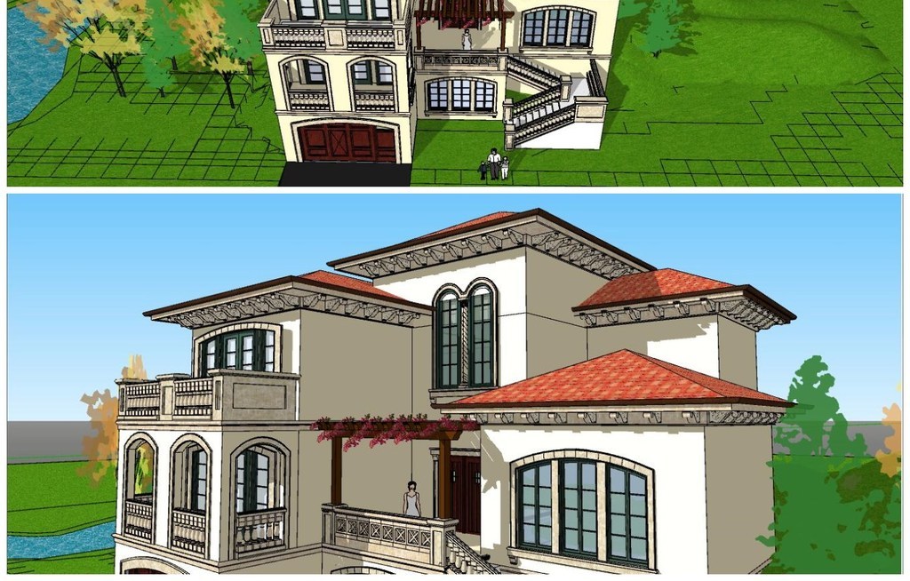 精品地中海風格歐式建築獨棟別墅建築su模型