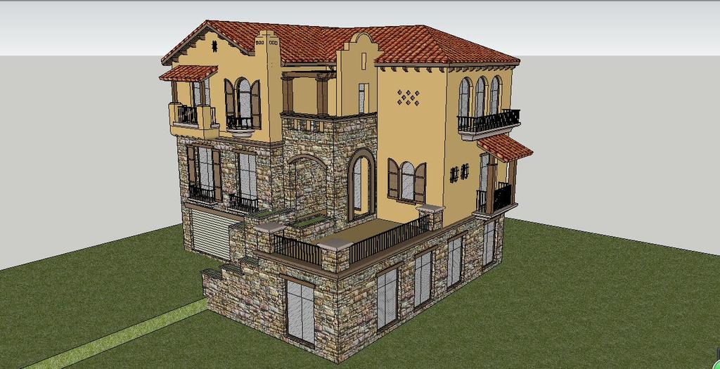 精品西班牙风格独栋住宅别墅建筑su模型设计图下载(图片1.
