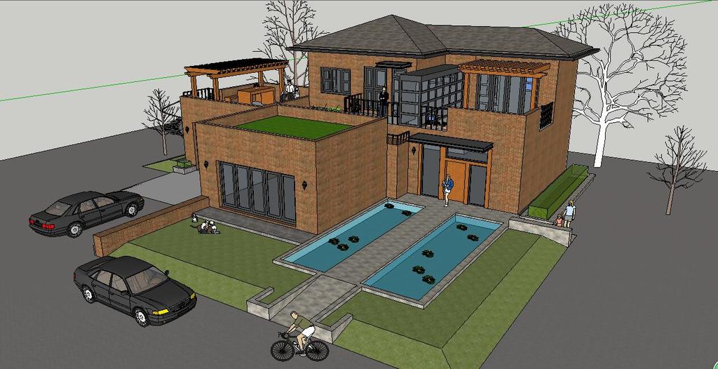 精品美式独栋风格别墅建筑su模型