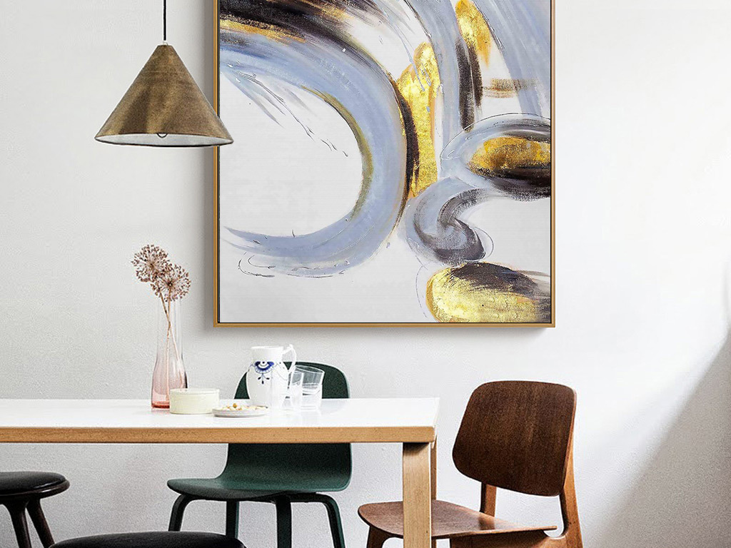 北欧简约手绘油画金色抽象艺术装饰挂画