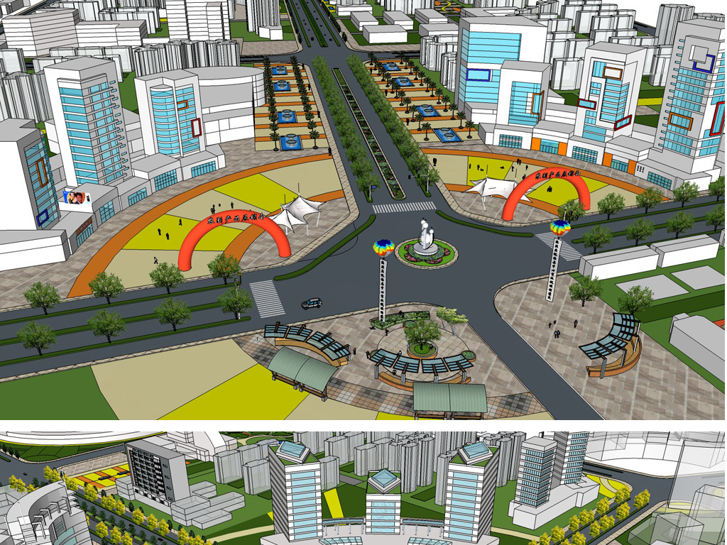 精細城市道路景觀規劃設計su模型