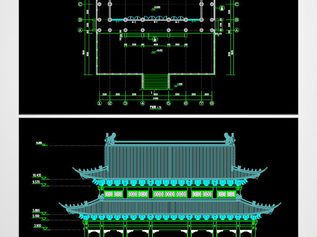 观音殿建筑结构cad图纸平面设计图下载(图片4.