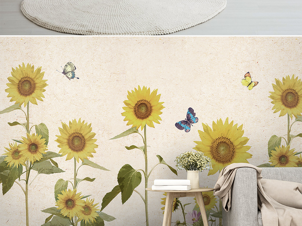 背景墙 电视背景墙 手绘电视背景墙 > 美式北欧小清新向日葵植物电视