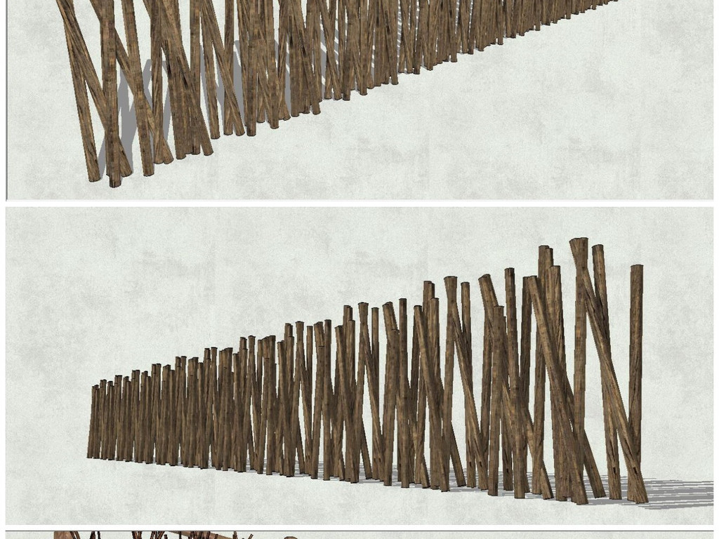 農村園林特色竹木籬笆牆木柵欄圍欄生態牆su模型