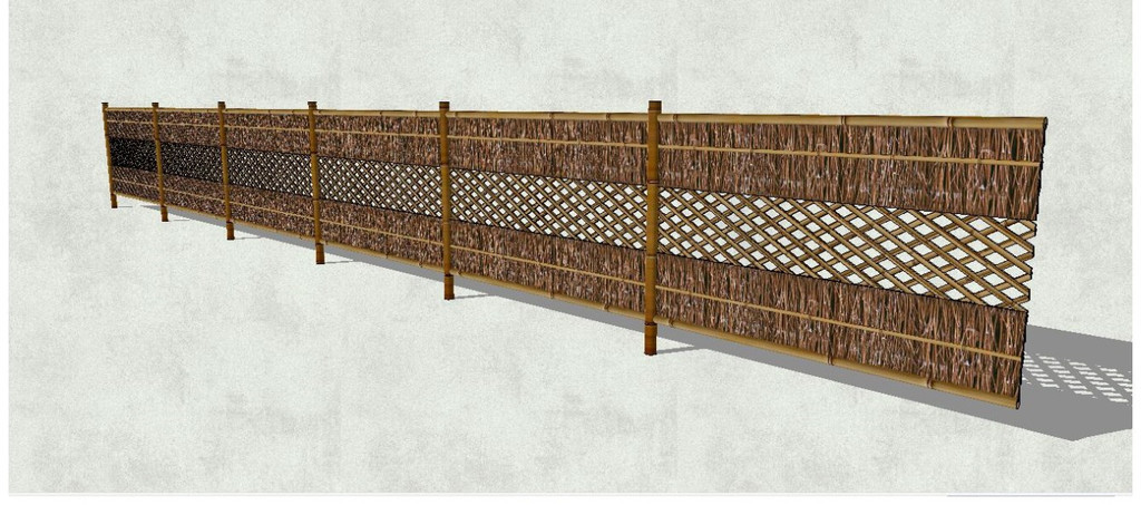 農村園林特色竹木籬笆牆木柵欄圍欄生態牆su模型