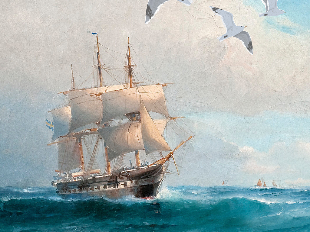 北欧简约海鸥大海帆船客厅风景装饰画