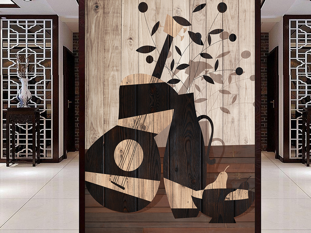 北欧木板木纹装饰画吉他木板画客厅装饰画