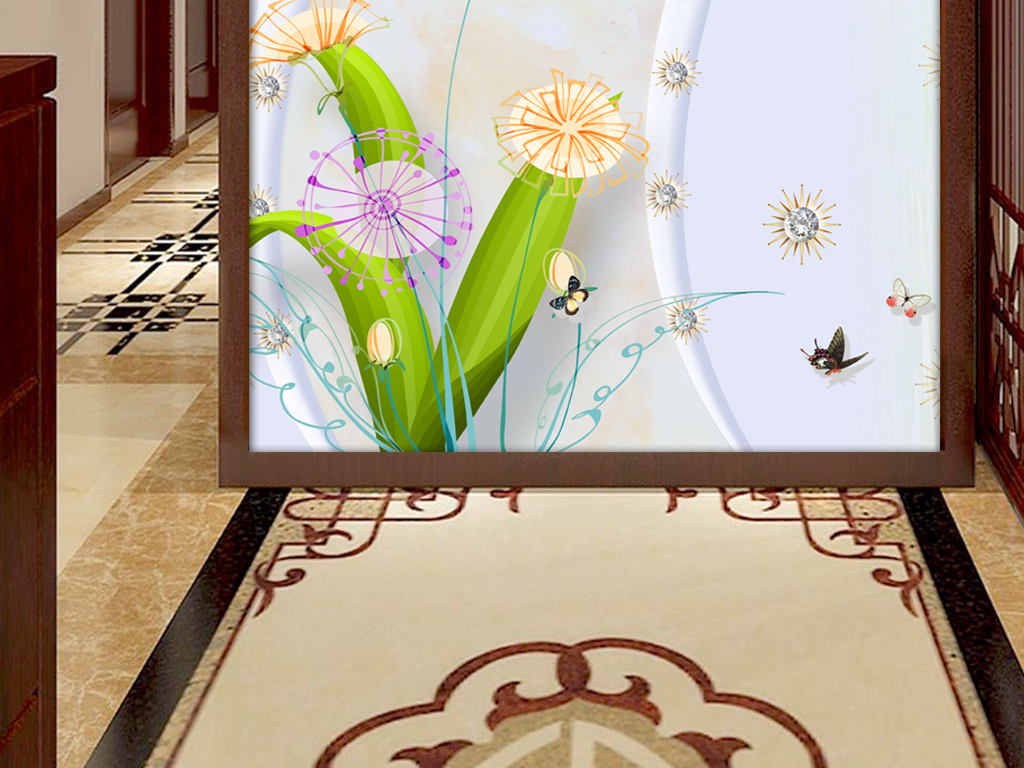 3d唯美蒲公英清新立体玄关背景墙装饰画